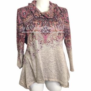 NORDSTROM One World Paisley Cowl Neck Shark Bite Tunic Top EUC sz 1X